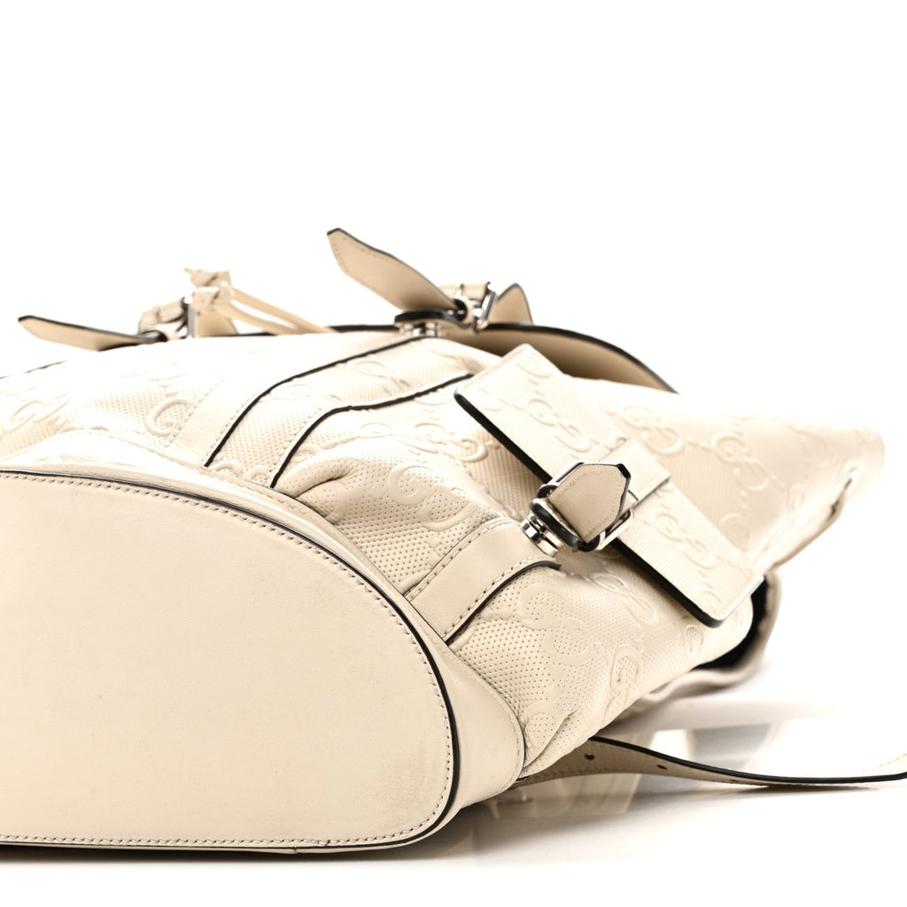 Piuma Calfskin Jumbo GG Embossed Double Buckle Backpack Mystic White