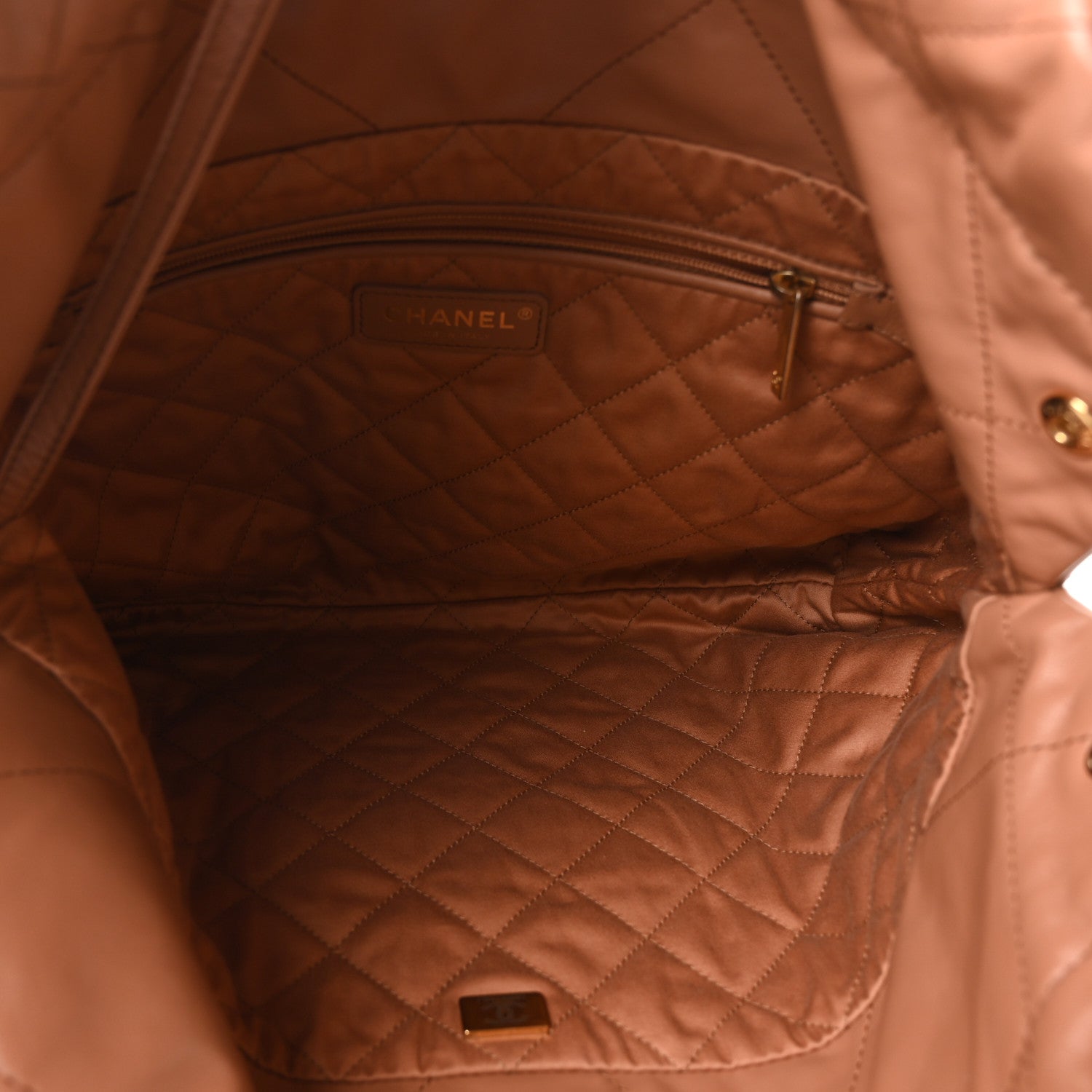Shiny Calfskin Quilted Small Chanel 22 Beige