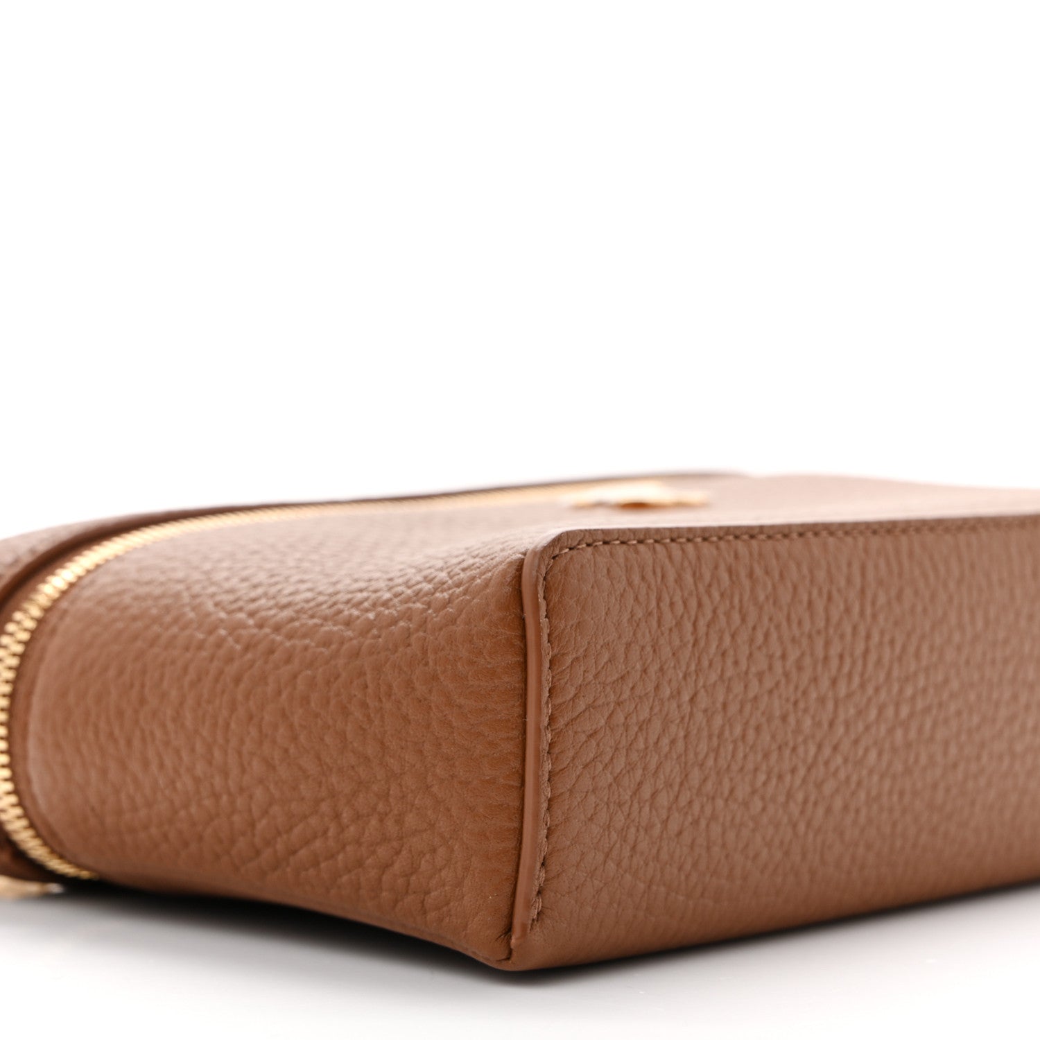 Grained Calfskin Top Handle Slim Vanity Case With Chain Camel Camel