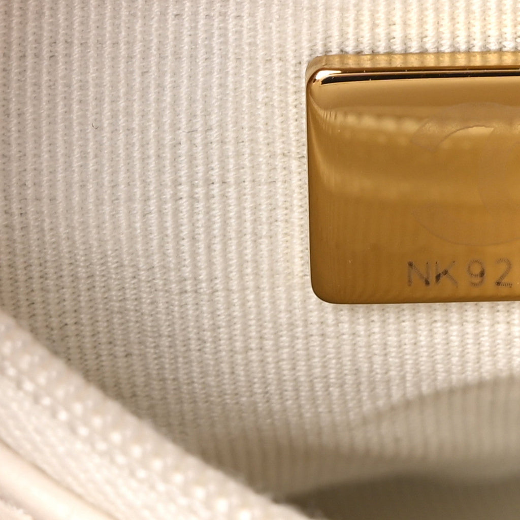 Shiny Aged Calfskin Quilted Nano Kelly Shopper White