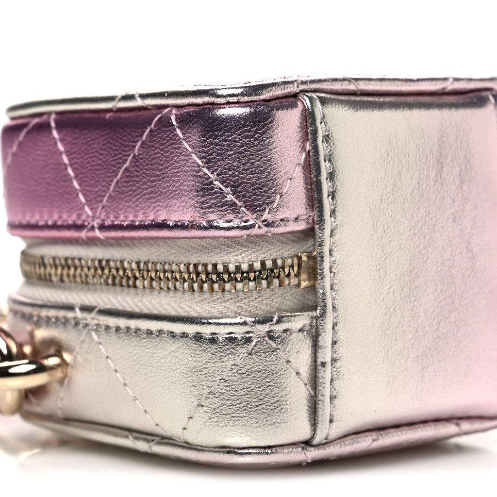 Gradient Metallic Lambskin Quilted Like A Wallet Clutch With Chain Gold Pink