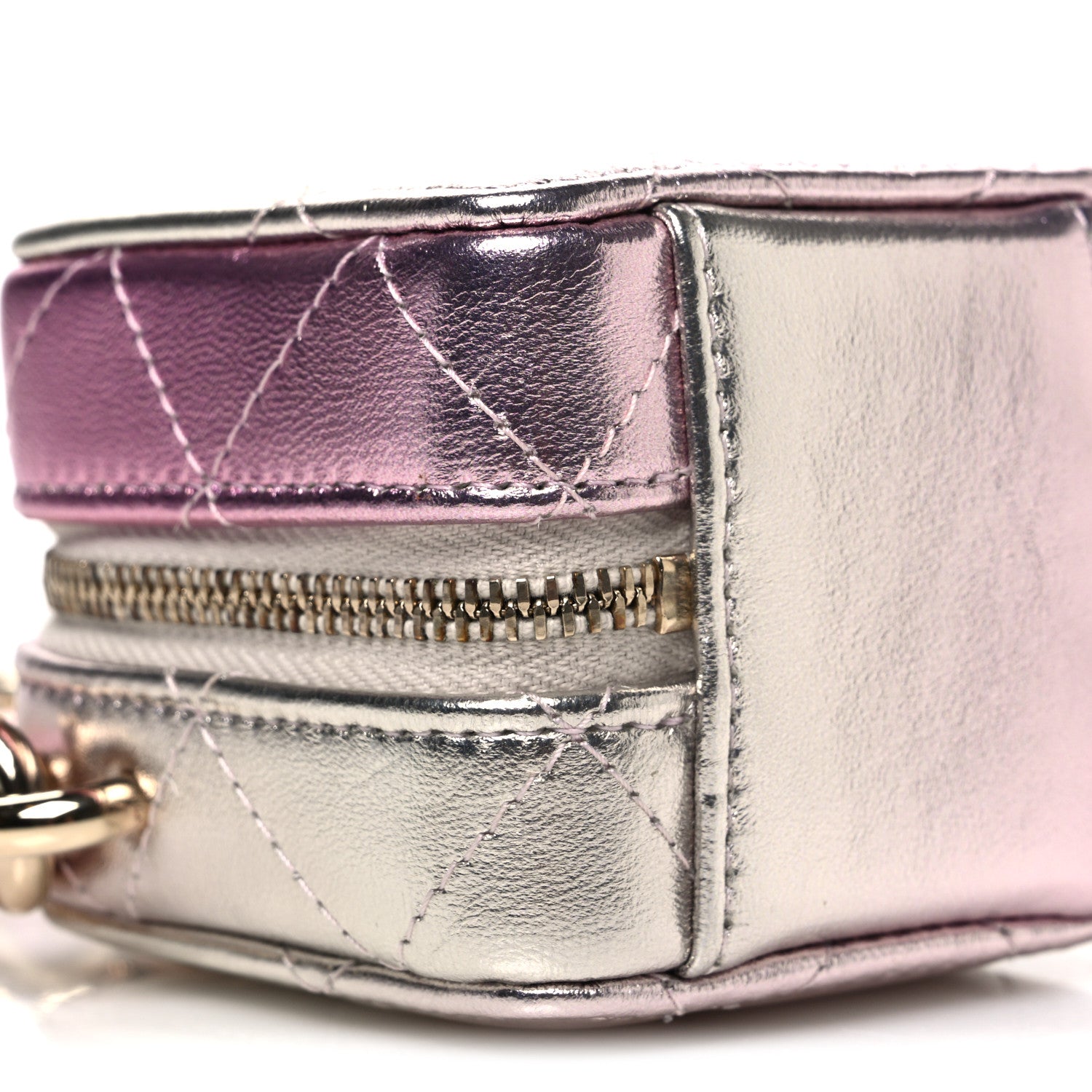 Gradient Metallic Lambskin Quilted Like A Wallet Clutch With Chain Gold Pink