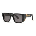 Philipp Plein Sunglasses Square Full Rim, Shiny Black Frame and Dark Grey Lens SPP130M0700