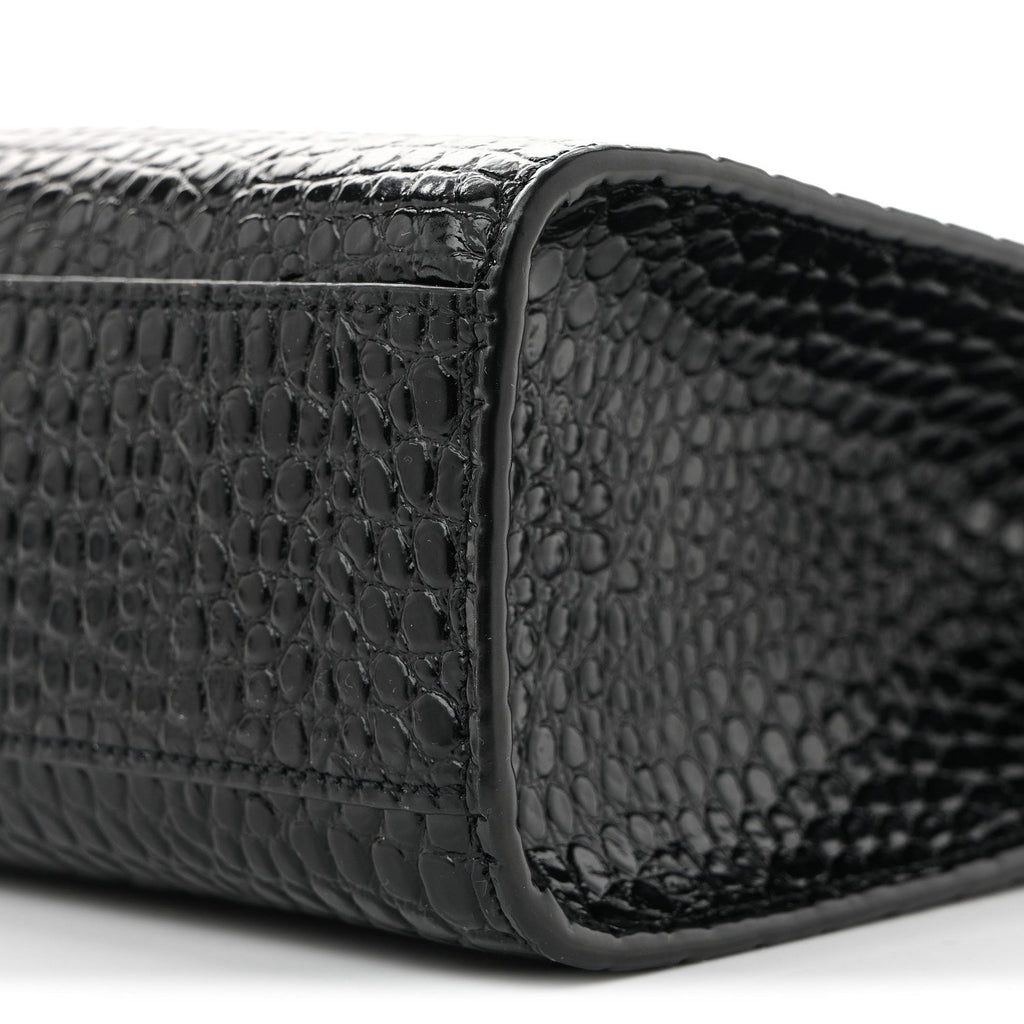 Shiny Calfskin Crocodile Embossed Manhattan Baguette Black