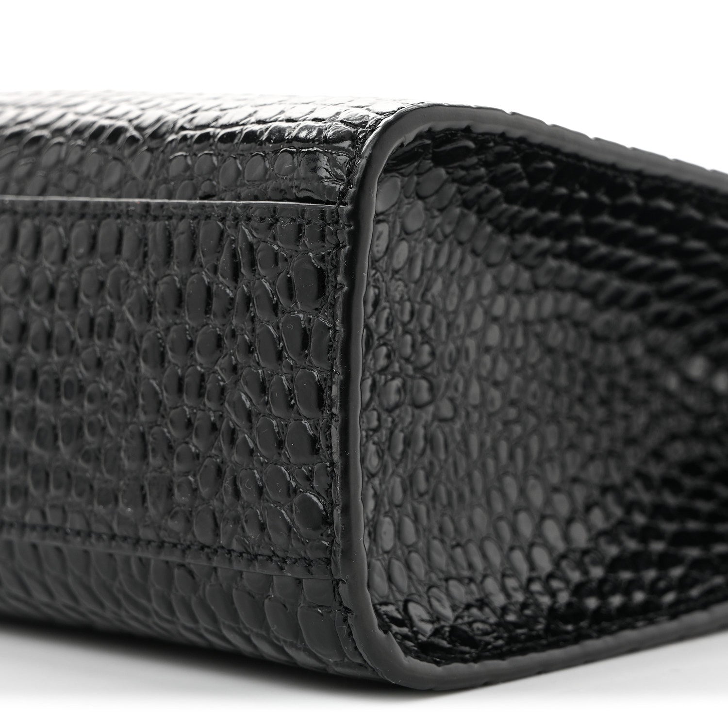 Shiny Calfskin Crocodile Embossed Manhattan Baguette Black
