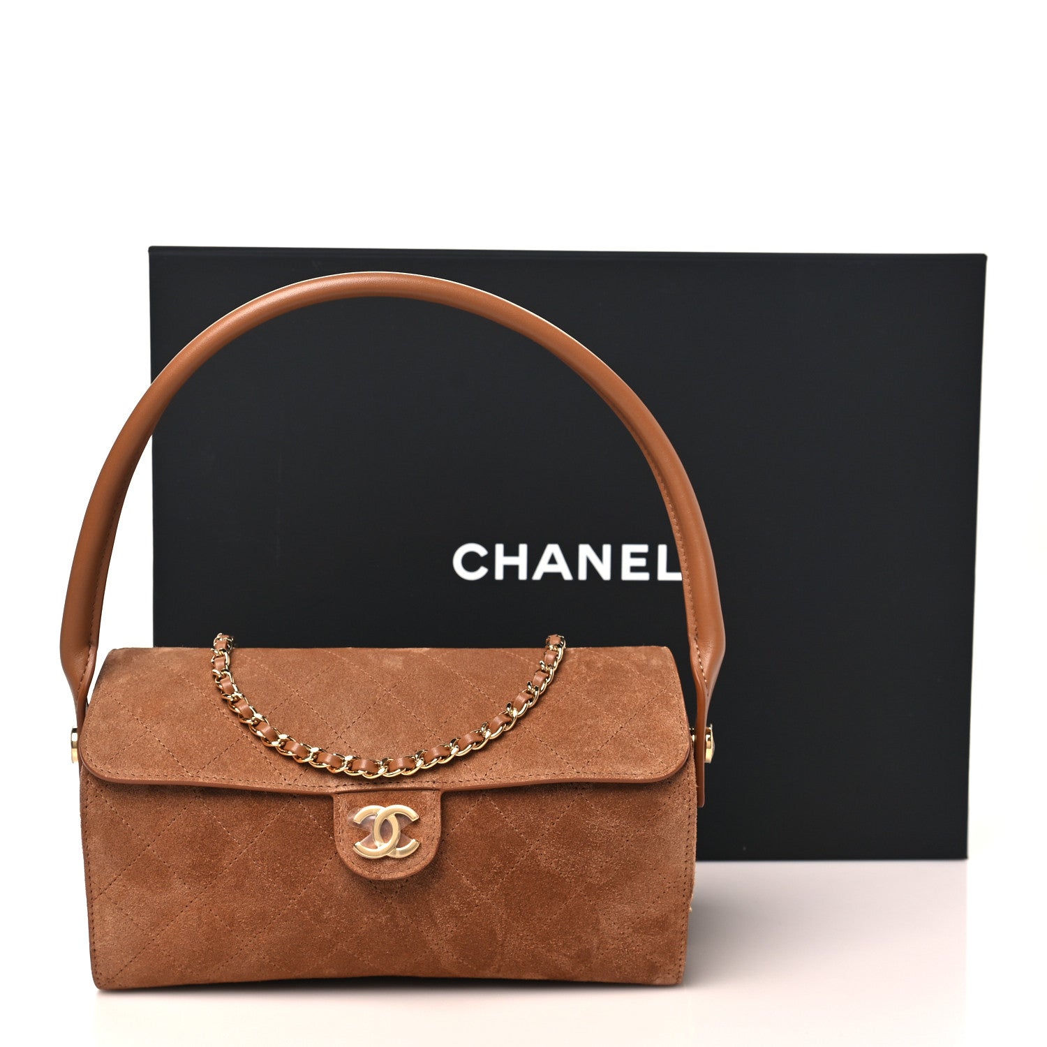 Suede Quilted Turn Around Clutch With Chain Camel