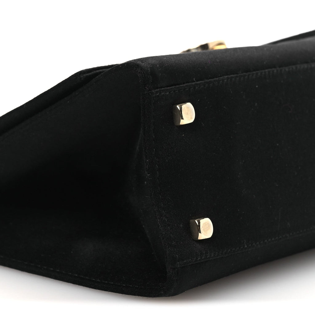 Satin Crystal Gancini Chain Flap Bag Black