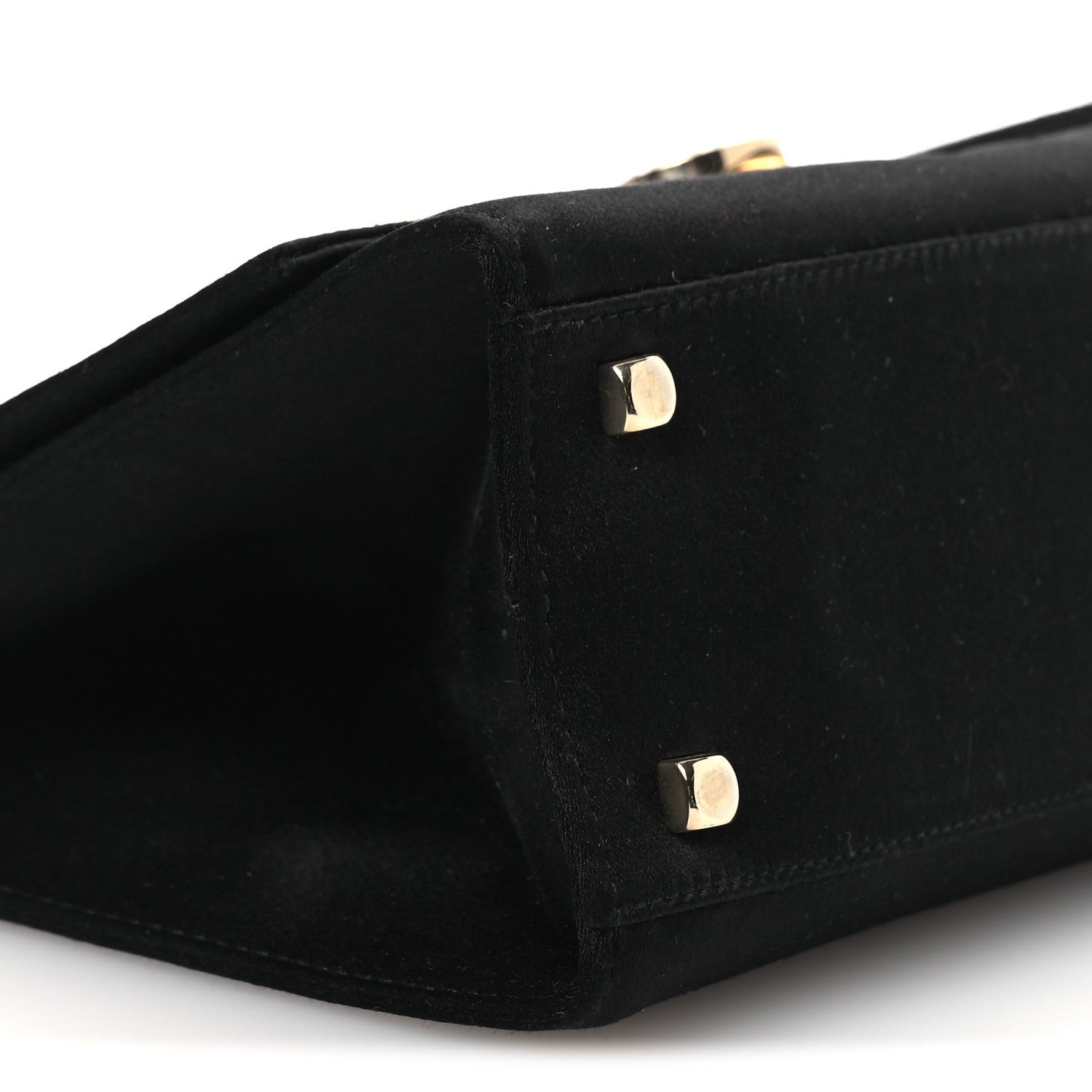 Satin Crystal Gancini Chain Flap Bag Black