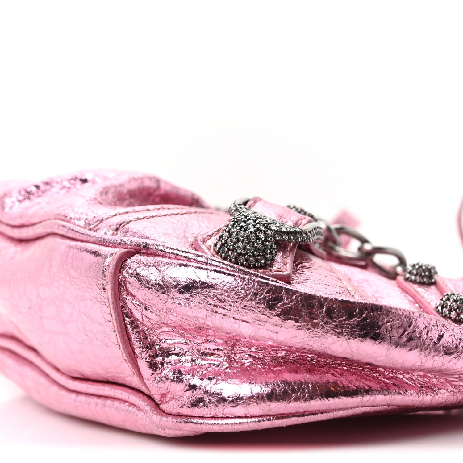 Metallic Agneau Arena Crystal Le Cagole Mini Purse With Chain Met Pink