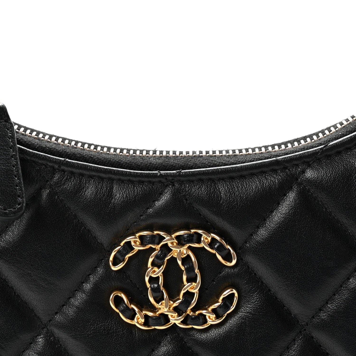 Crumpled Calfskin Quilted Braided CC Small Hobo Black
