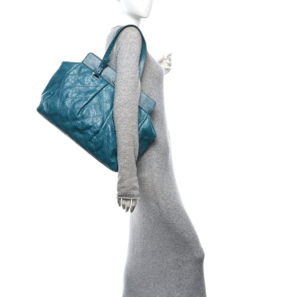 Glazed Calfskin Large On The Road Large Frame Tote Blue
