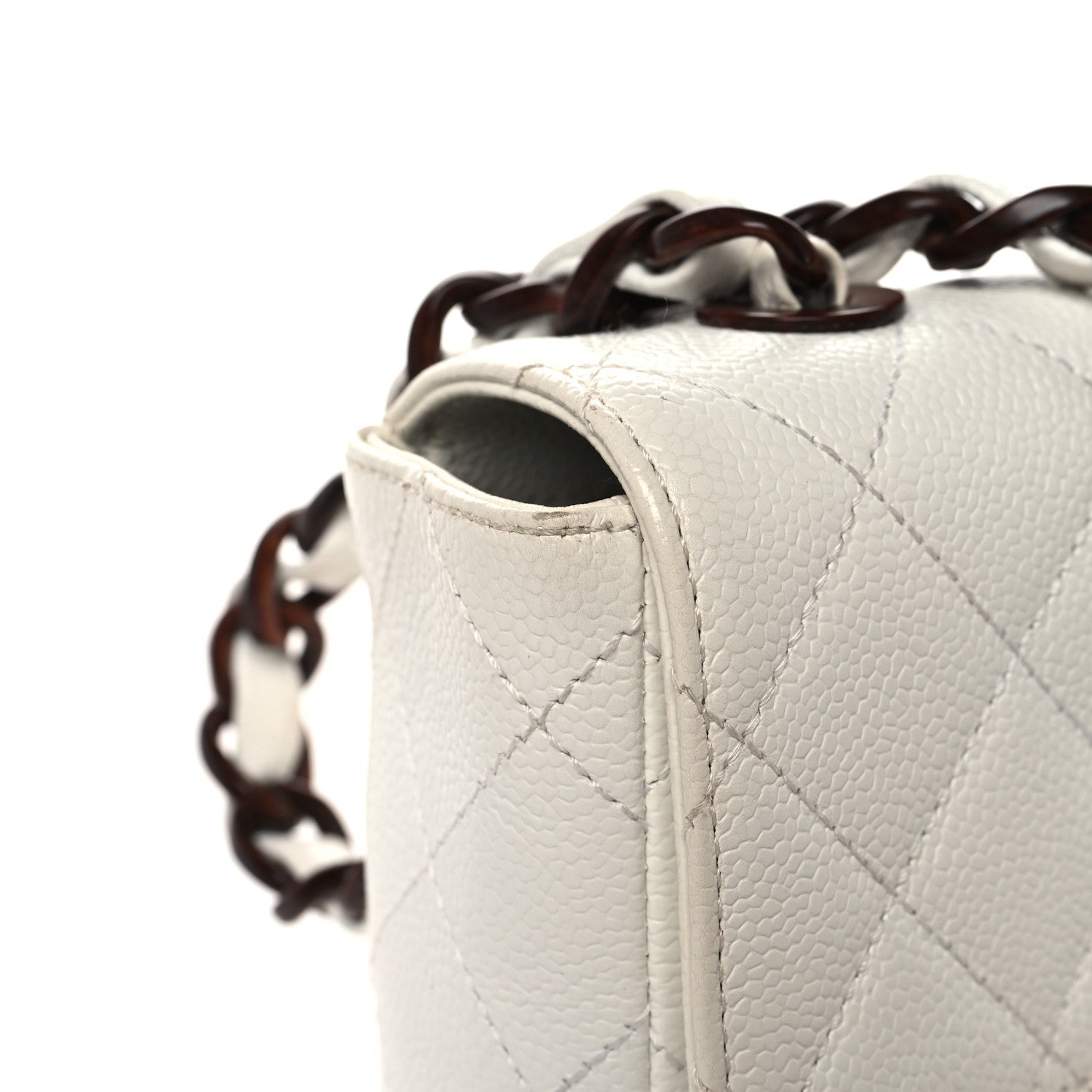 Caviar Quilted Tortoise Medium Single Flap White