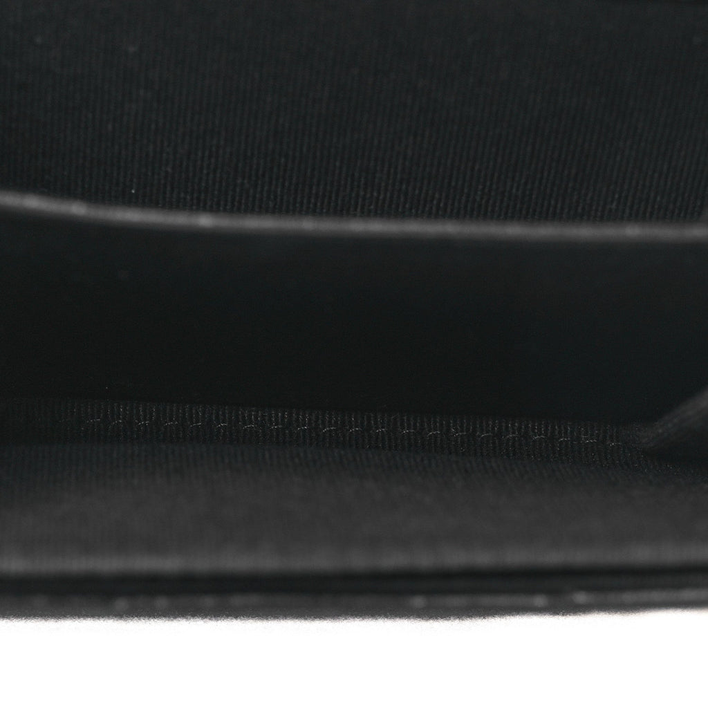 Lambskin Pearl Quilted CC Flap Card Holder With Chain  Black