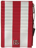 Dolce & Gabbana Red White Leather DG Logo Zip Card Holder Women's Wallet