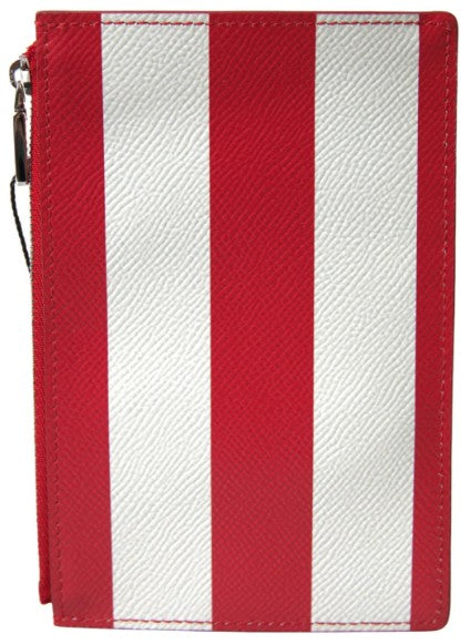 Dolce & Gabbana Red White Leather DG Logo Zip Card Holder Women's Wallet