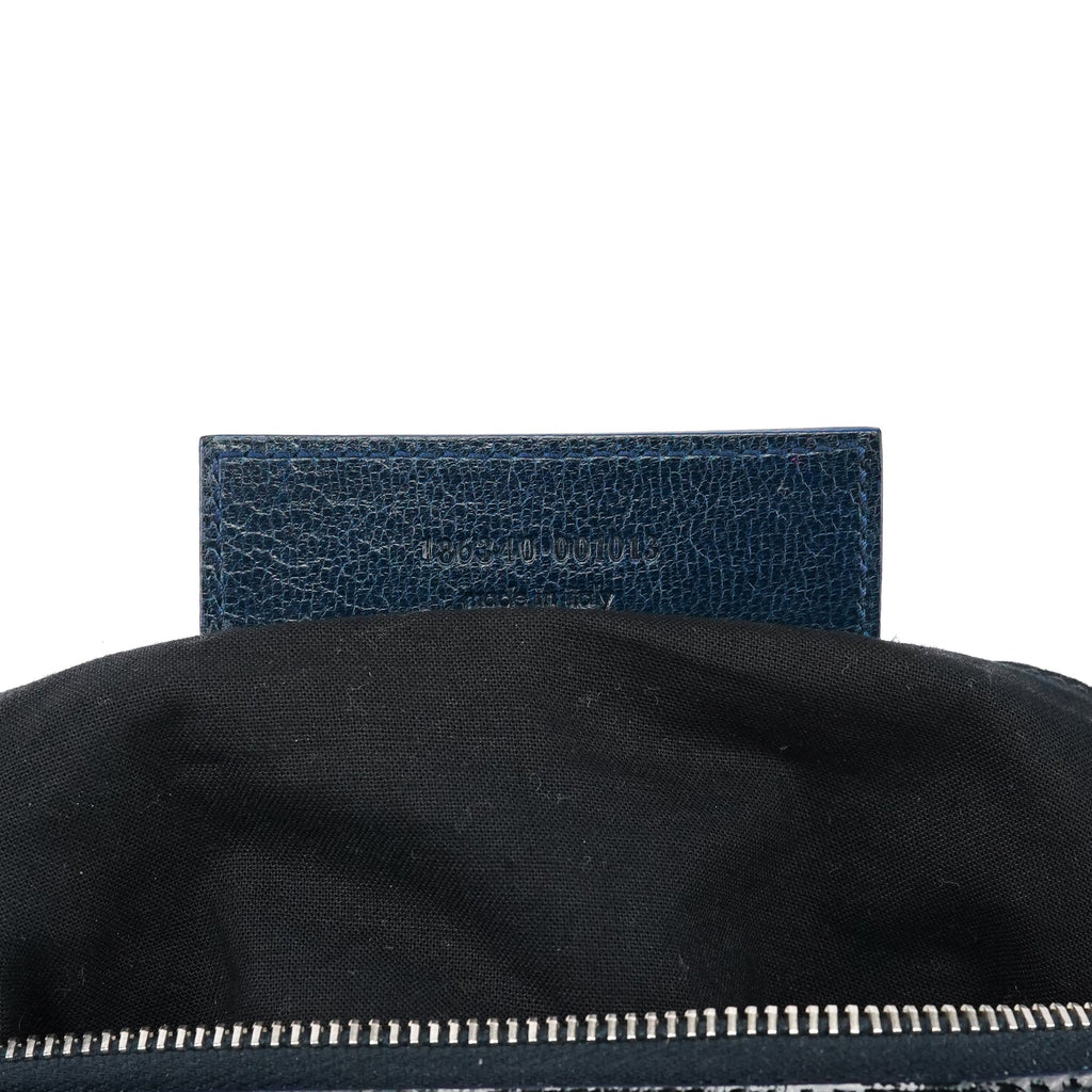 186340 Navy Leather Crest Logo Shoulder Bag