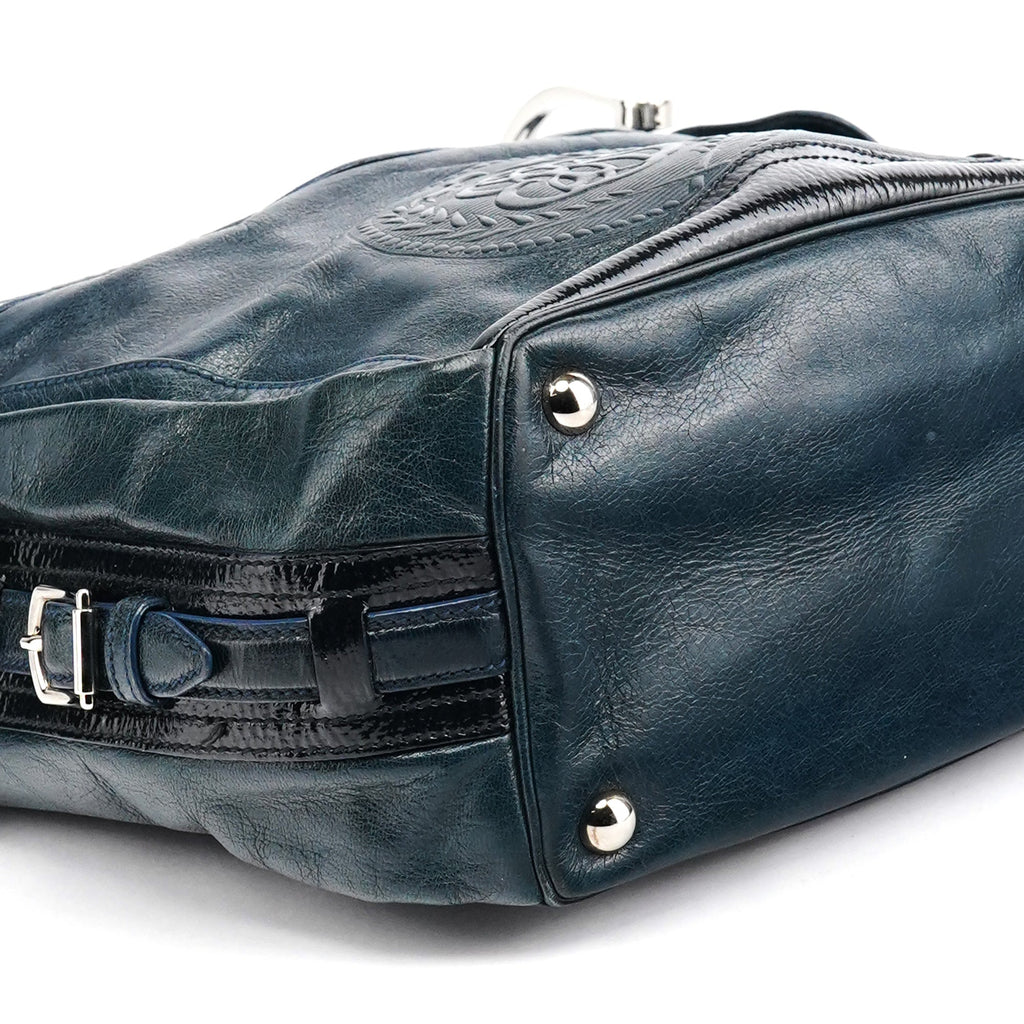 186340 Navy Leather Crest Logo Shoulder Bag