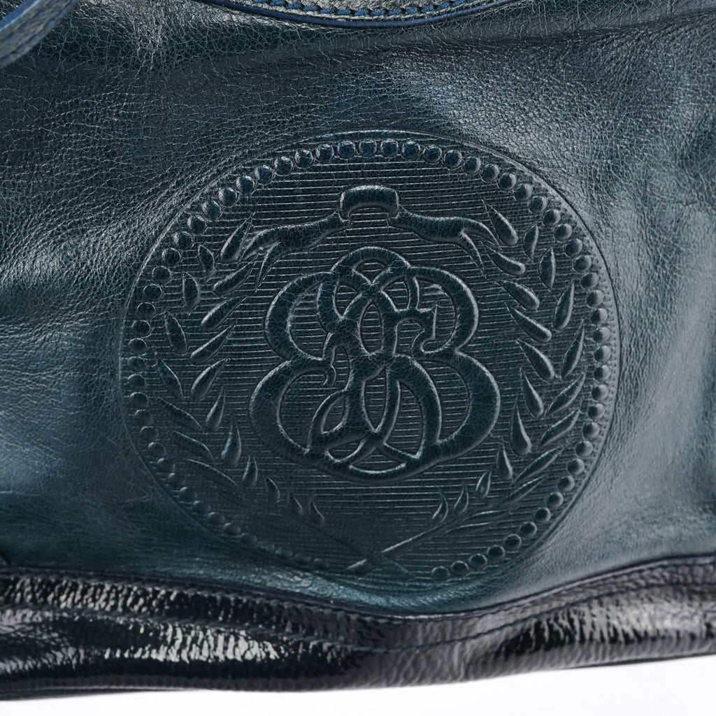 186340 Navy Leather Crest Logo Shoulder Bag