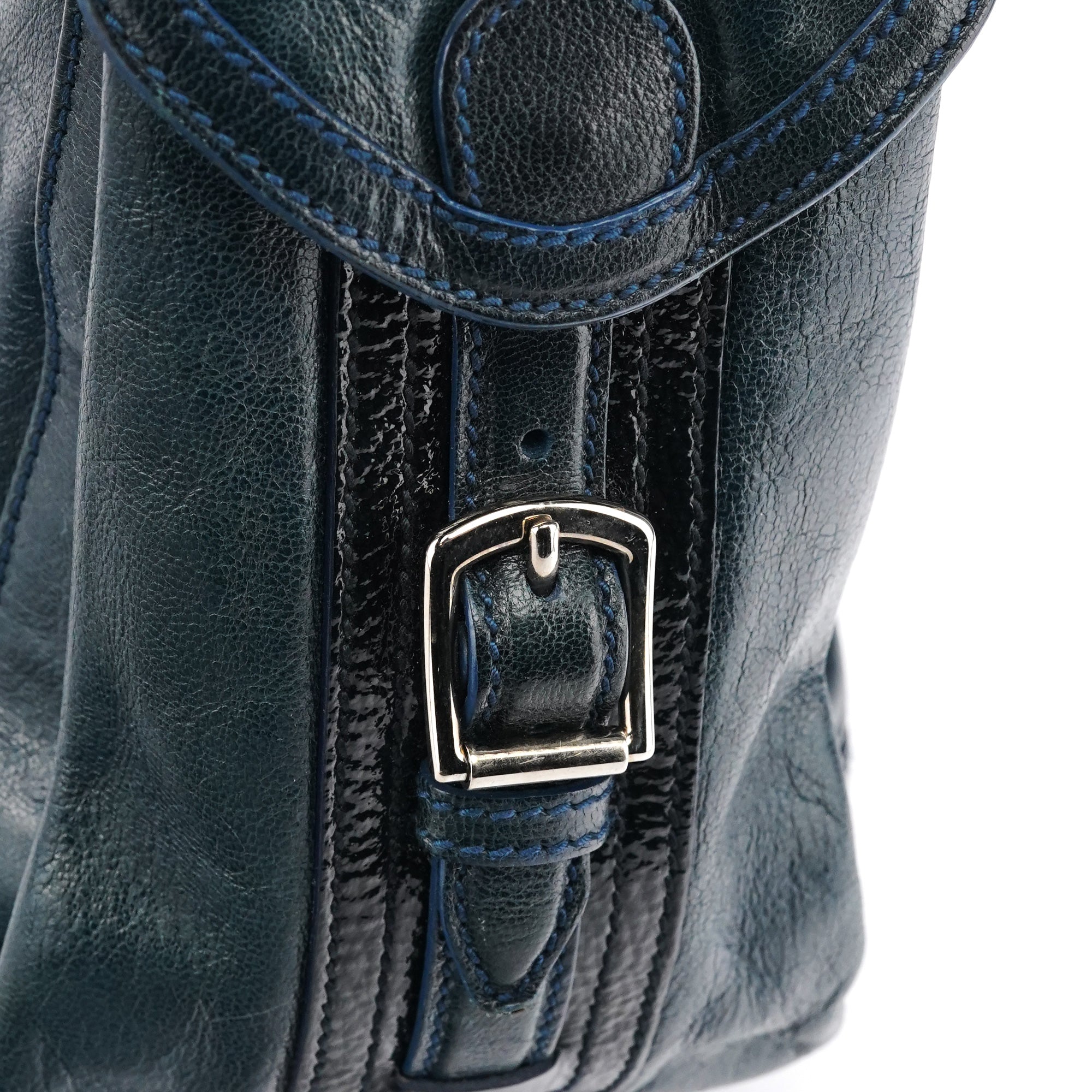 186340 Navy Leather Crest Logo Shoulder Bag