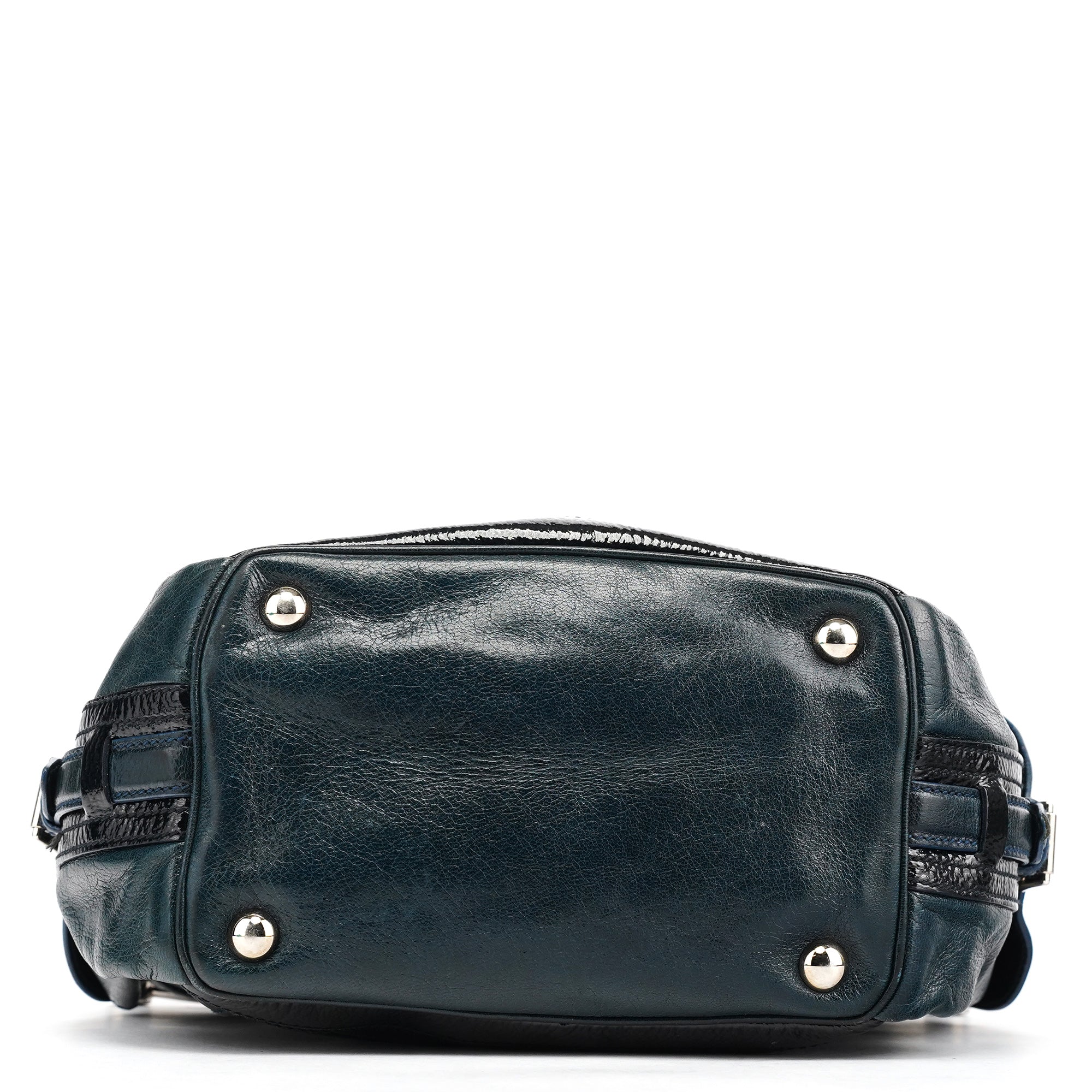 186340 Navy Leather Crest Logo Shoulder Bag
