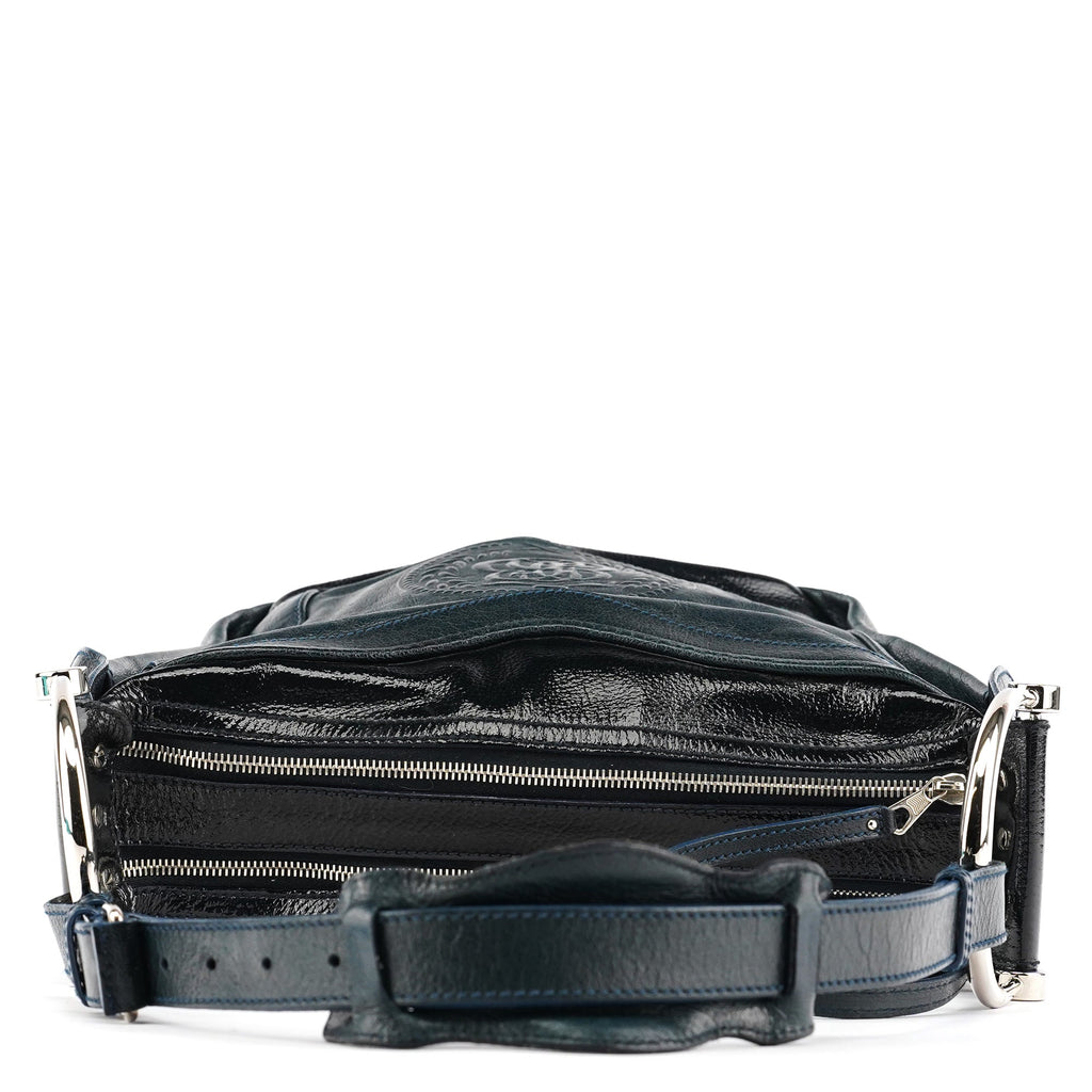 186340 Navy Leather Crest Logo Shoulder Bag