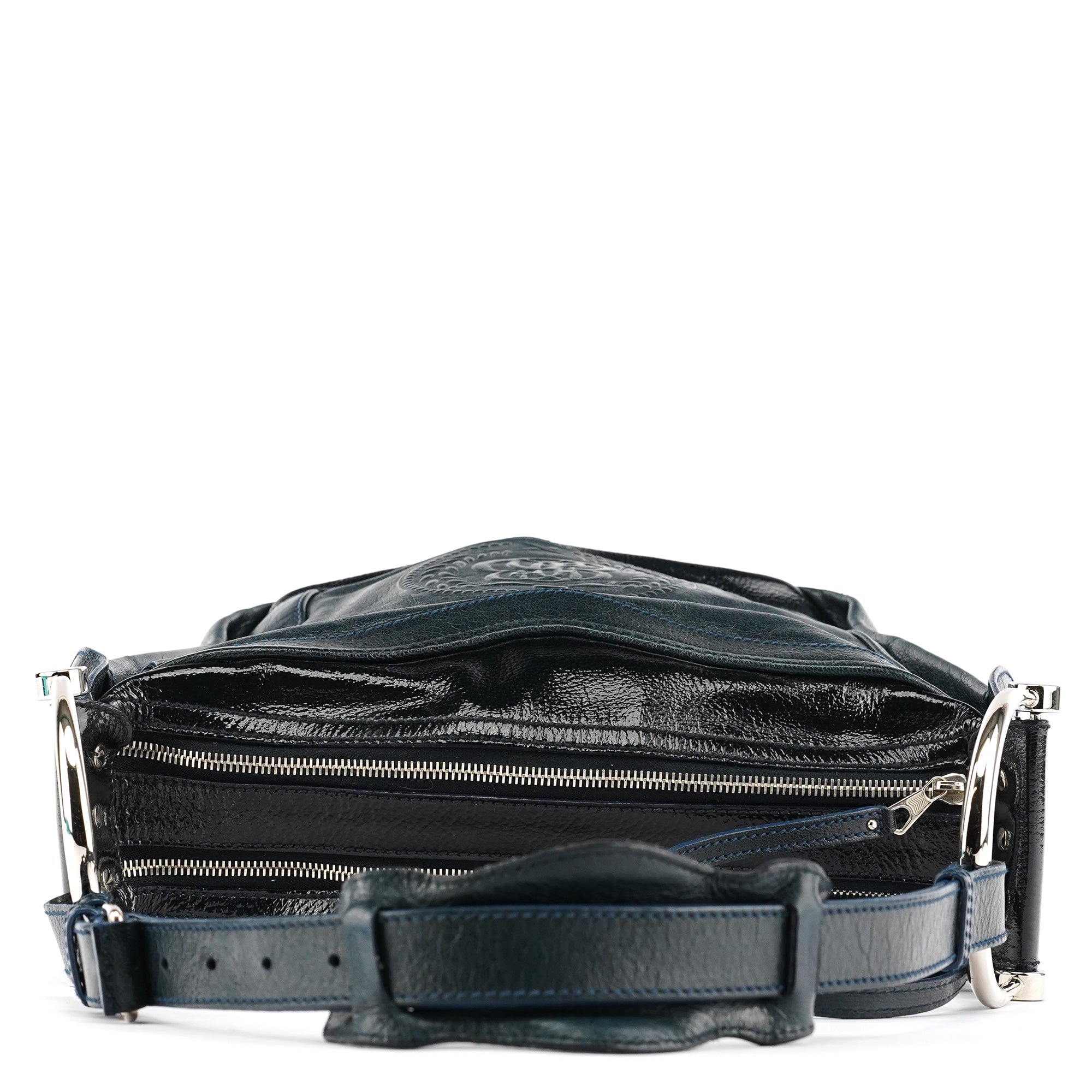 186340 Navy Leather Crest Logo Shoulder Bag