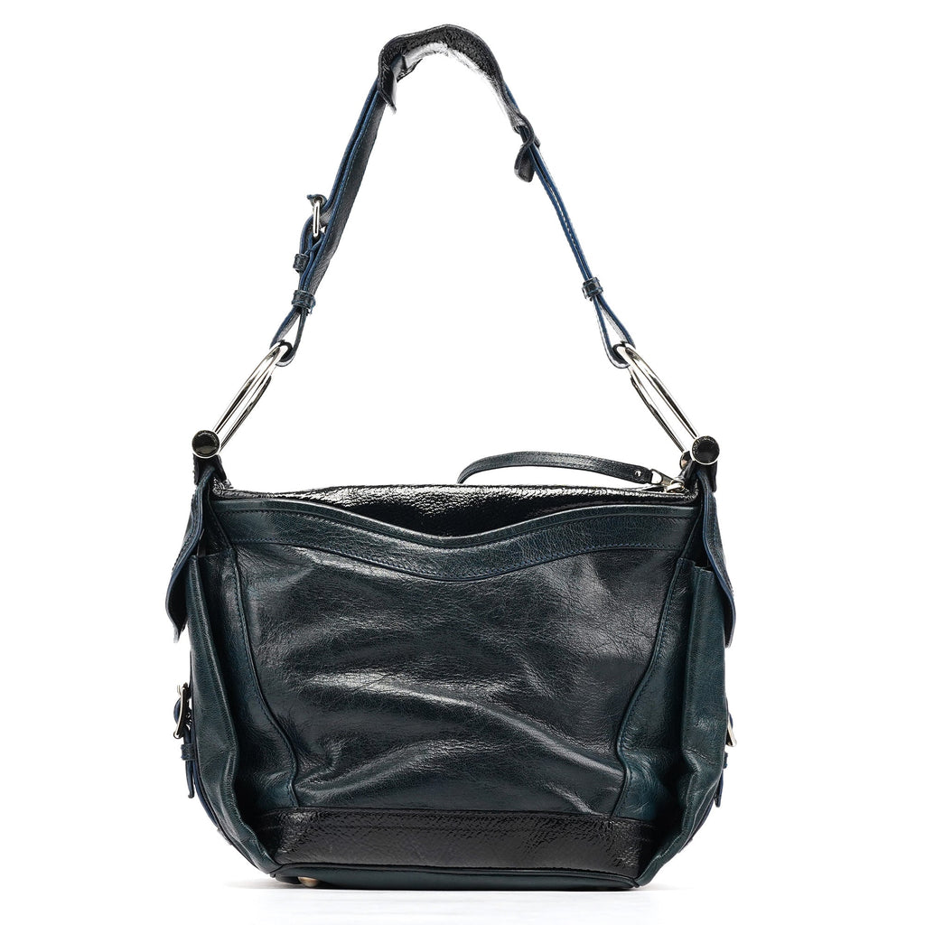186340 Navy Leather Crest Logo Shoulder Bag