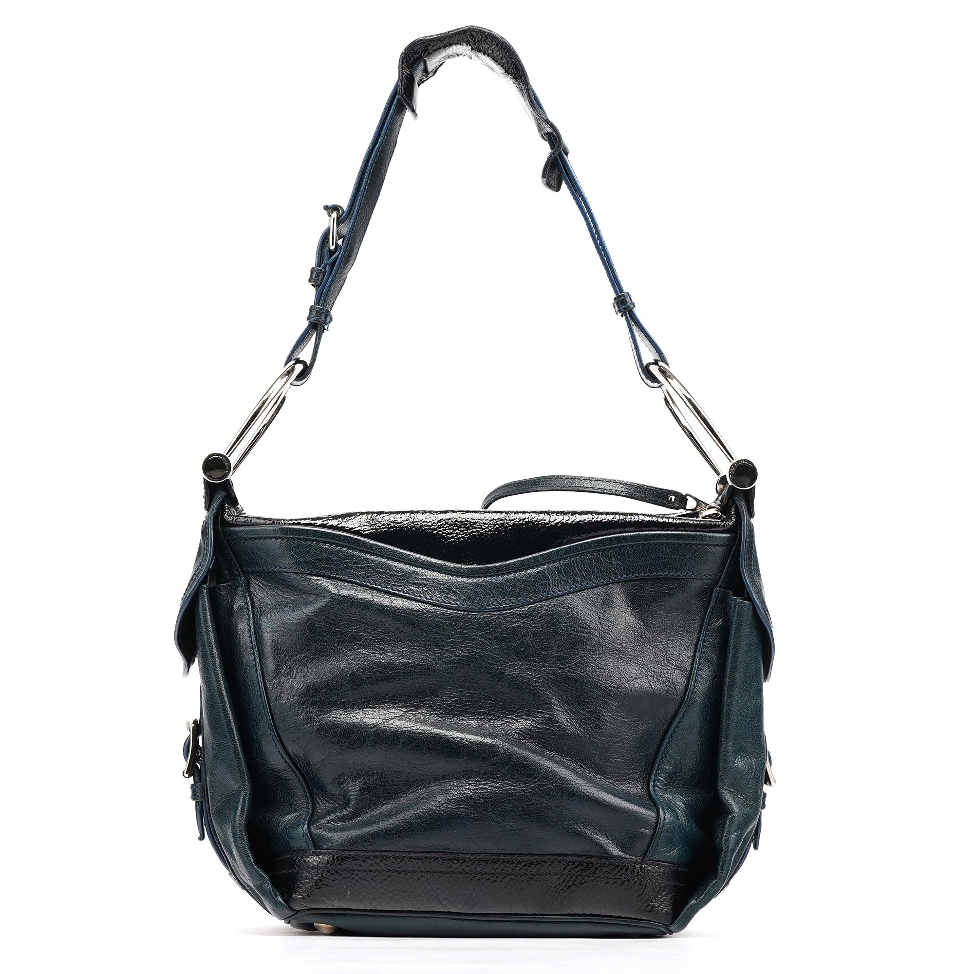 186340 Navy Leather Crest Logo Shoulder Bag