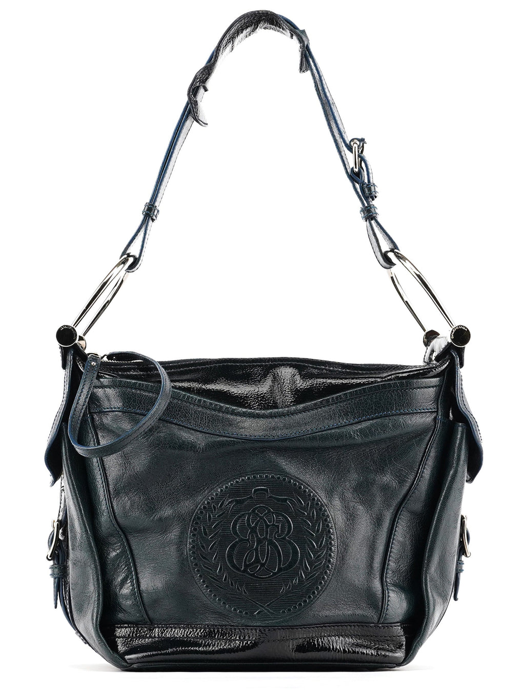 186340 Navy Leather Crest Logo Shoulder Bag