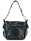 186340 Navy Leather Crest Logo Shoulder Bag