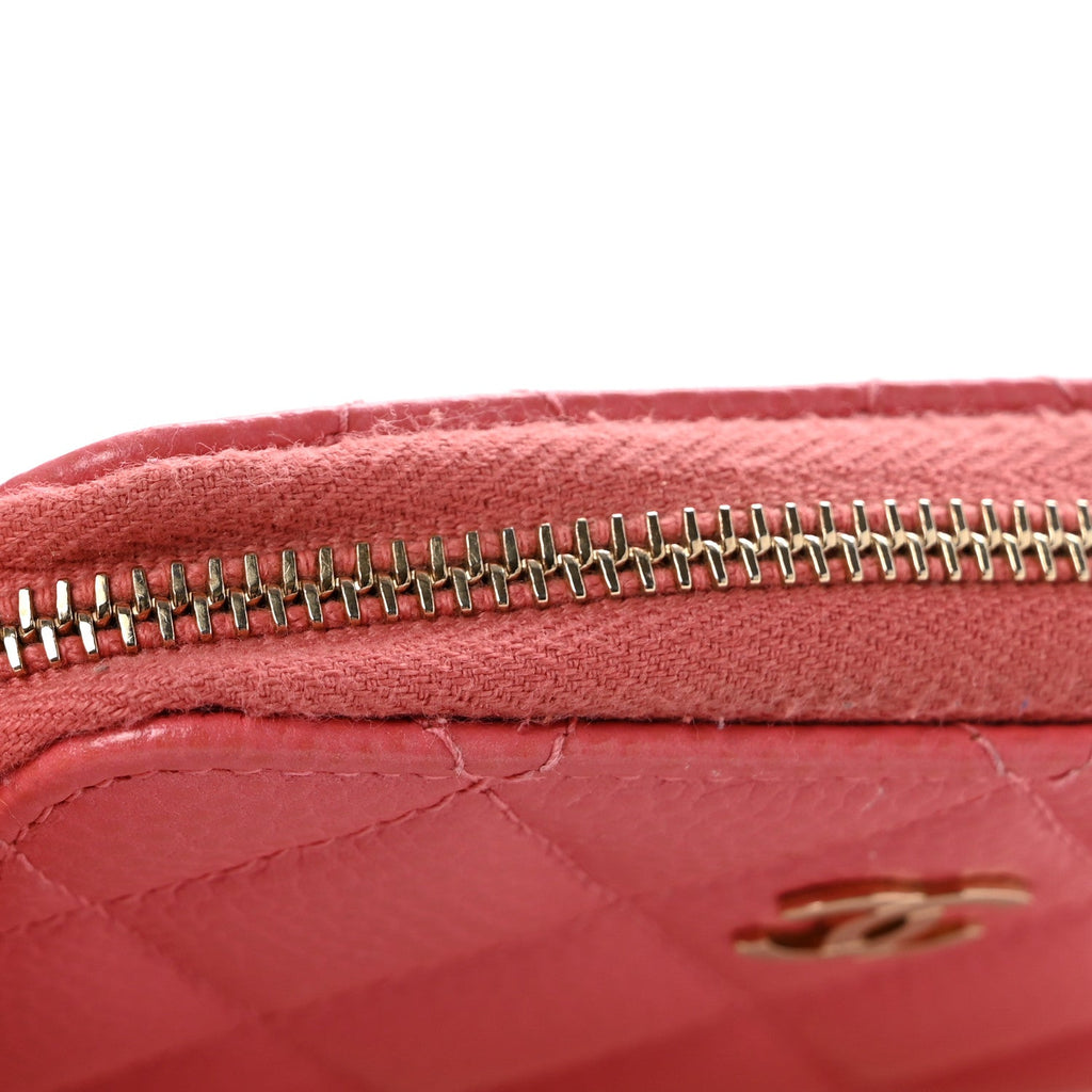 Metallic Caviar Quilted Zip Coin Purse Pink