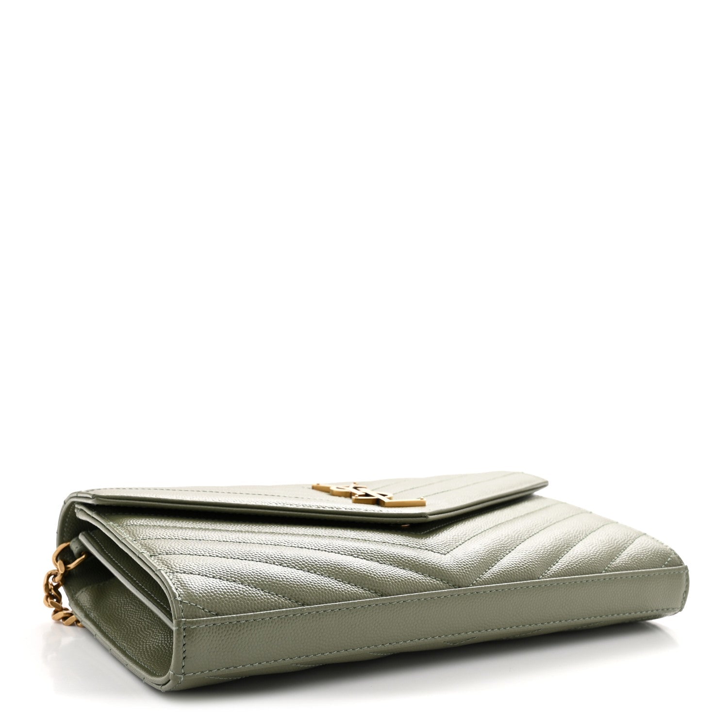 Grain De Poudre Matelasse Chevron Monogram Chain Wallet Light Sage