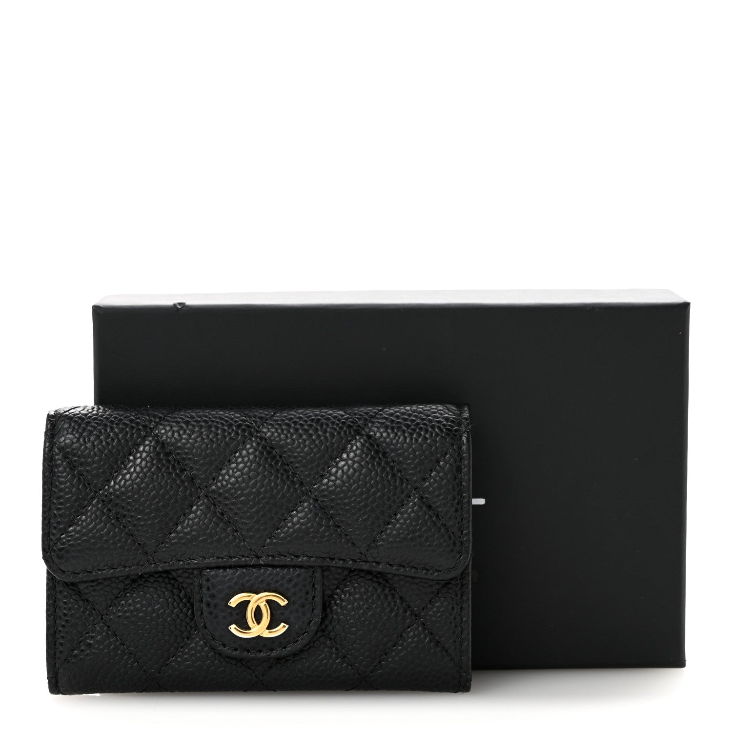 Caviar Quilted Flap Card Holder Black