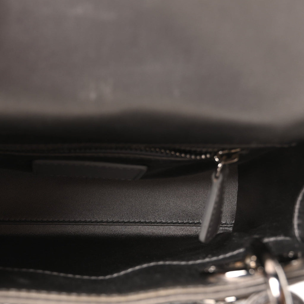Satin Crystal Cannage Mini Lady Dior Gray