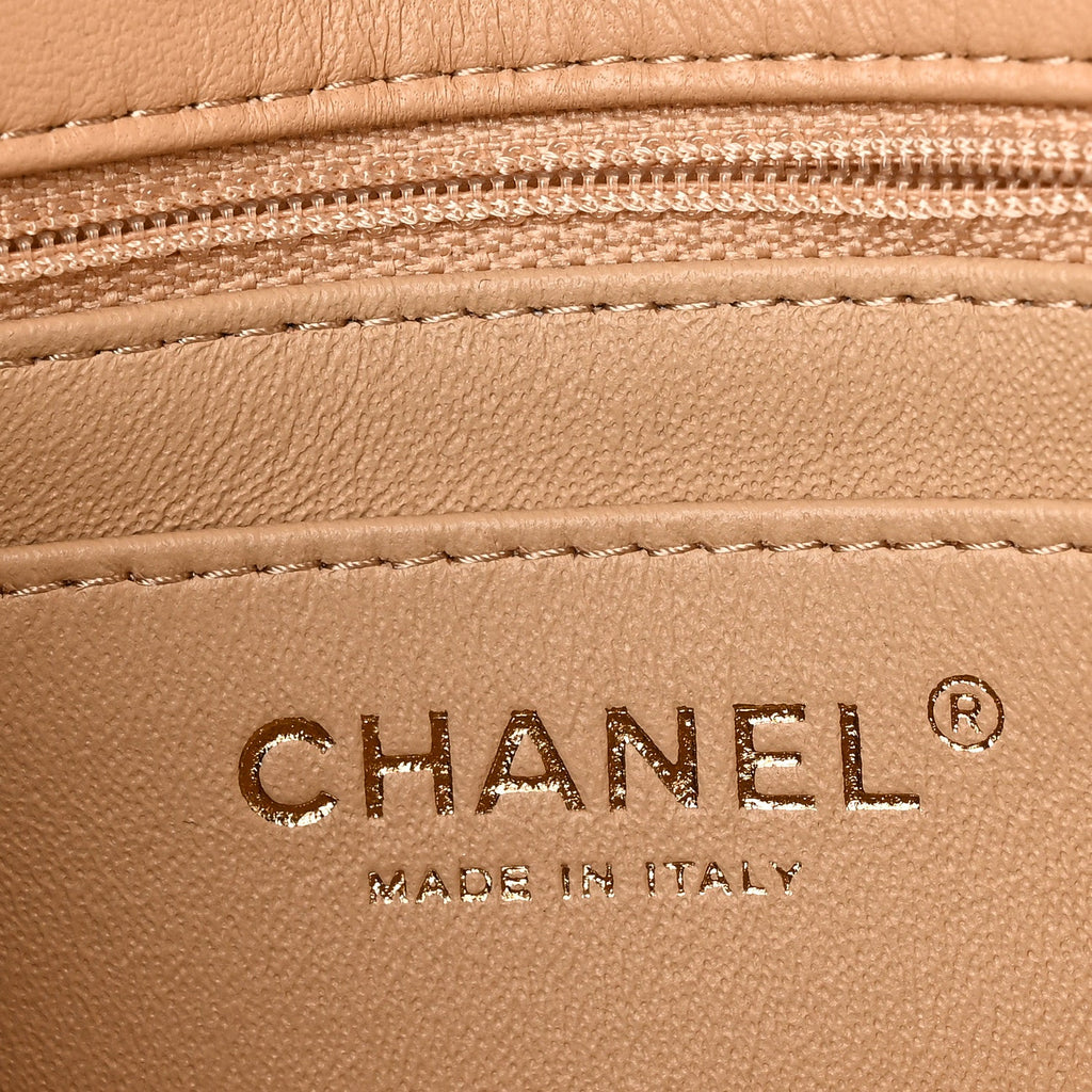 Lambskin Quilted Mini Rectangular Flap Beige