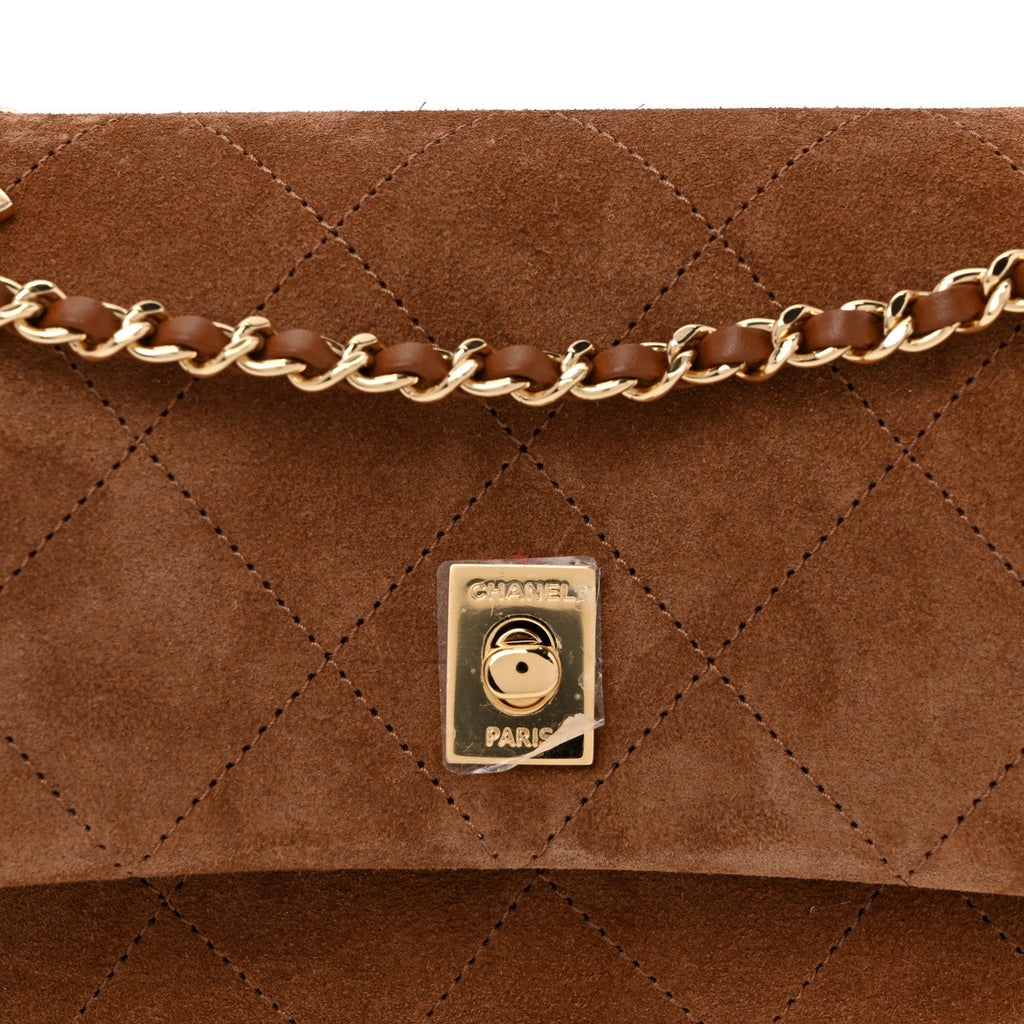 Suede Calfskin Quilted Small Eyes On You Flap Camel