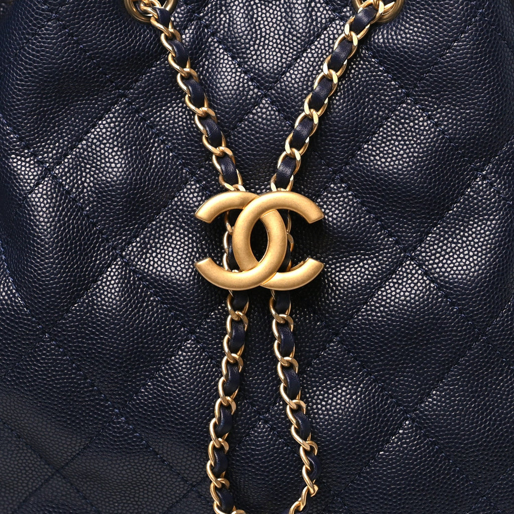 Caviar Quilted Medium Chanel 25 Handbag Dark Navy