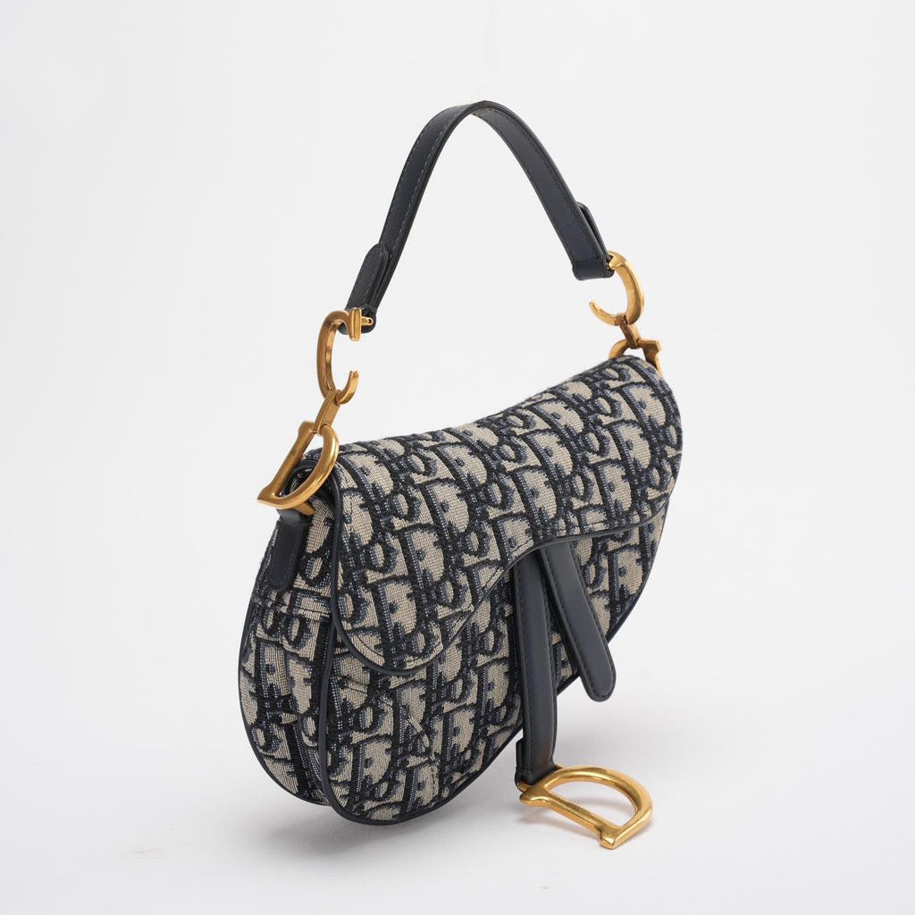 Dior Saddle Bag Mini Blue Oblique Jacquard With Shoulder Strap From 2019