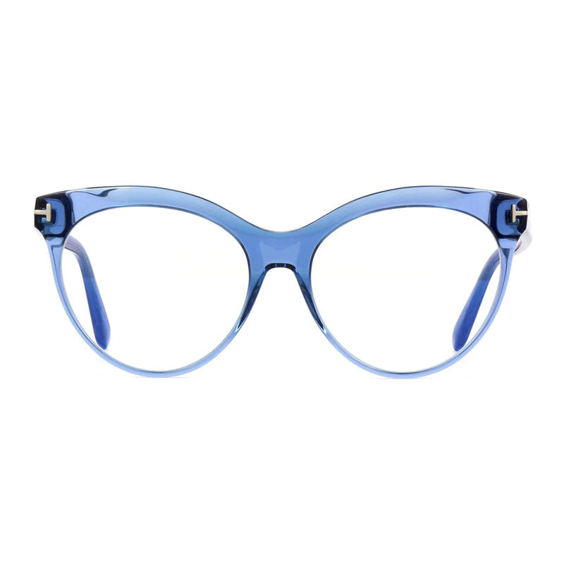 Tom Ford Eyeglasses Cat Eye Full Rim, Shiny Black Frame and Clear Blue Light Block Lens Lens FT5827-B001