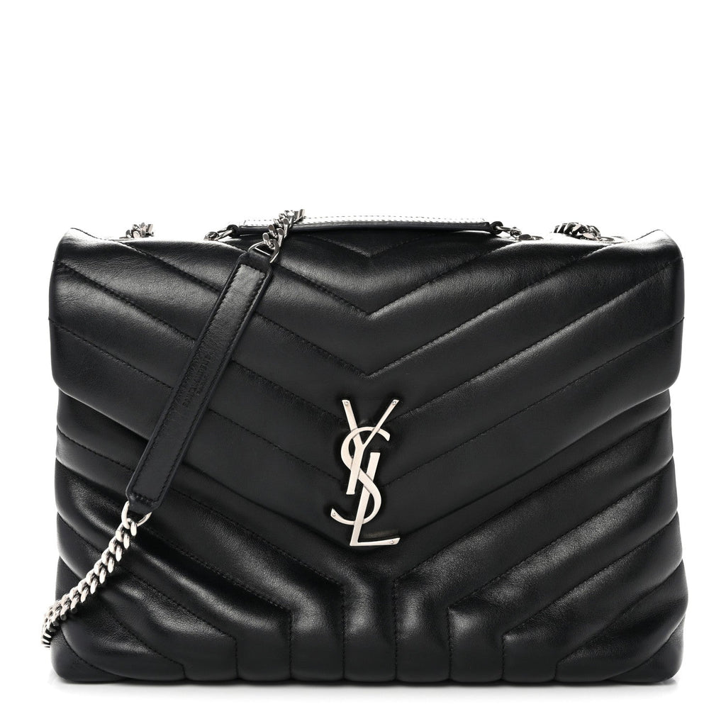 Calfskin Y Quilted Monogram Medium Loulou Chain Satchel Black