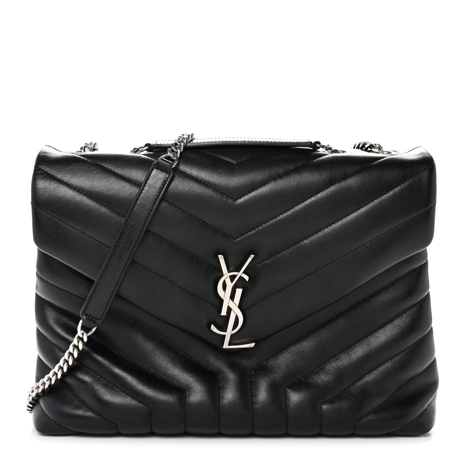 Calfskin Y Quilted Monogram Medium Loulou Chain Satchel Black
