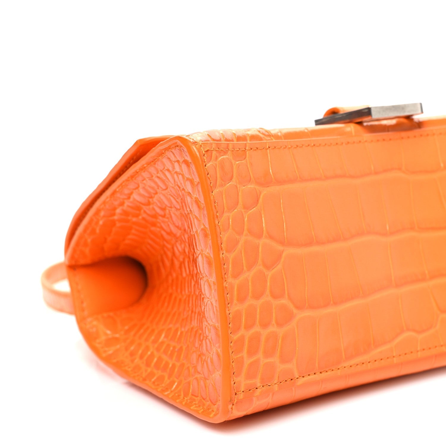 Shiny Calfskin Crocodile Embossed Small Hourglass Top Handle Bag Pop Orange