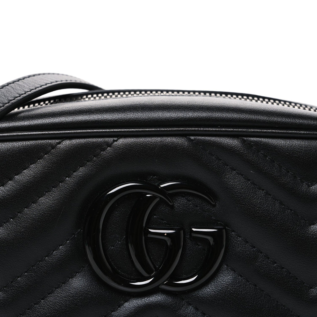 Calfskin Matelasse Monochrome Small GG Marmont Chain Shoulder Bag Black