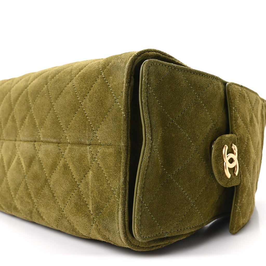 Suede Quilted Small Chanel 25 Handbag Khaki