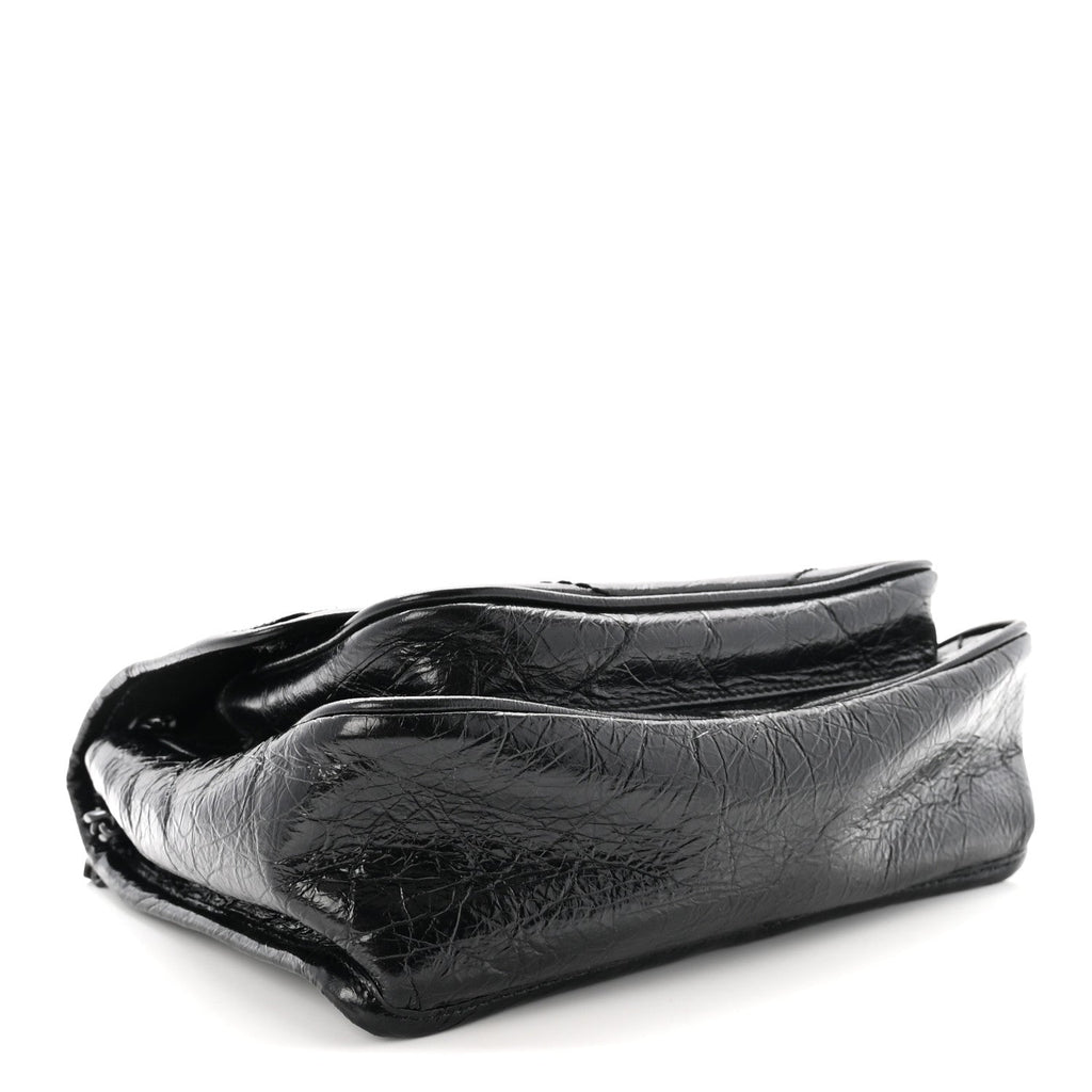 Crinkled Calfskin Matelasse Monogram Baby Niki Chain Satchel Black