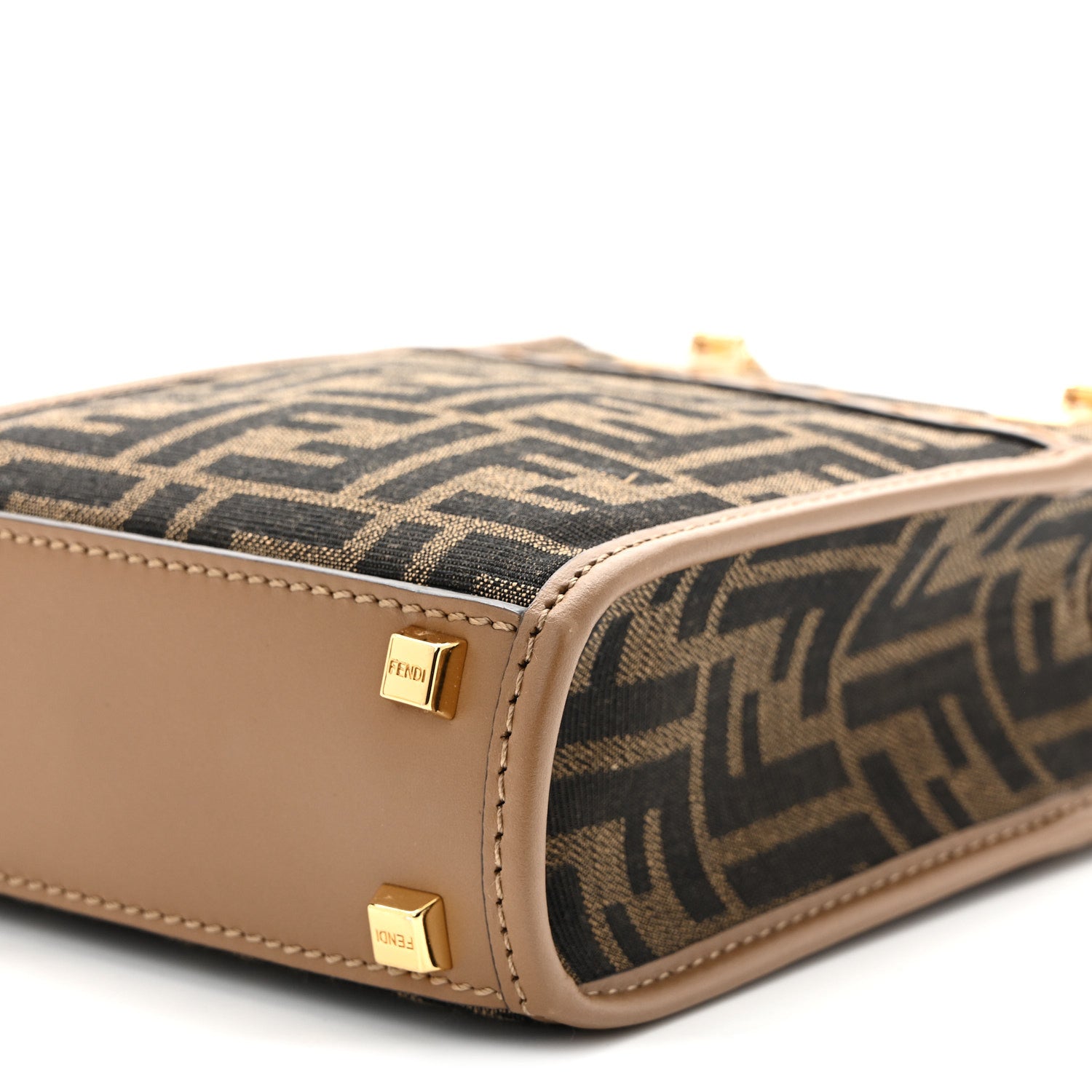 Fabric Jacquard Vitello King Plexiglass FF 1974 Mini Fendi Sunshine Shopper Tote Tobacco Moro Sand