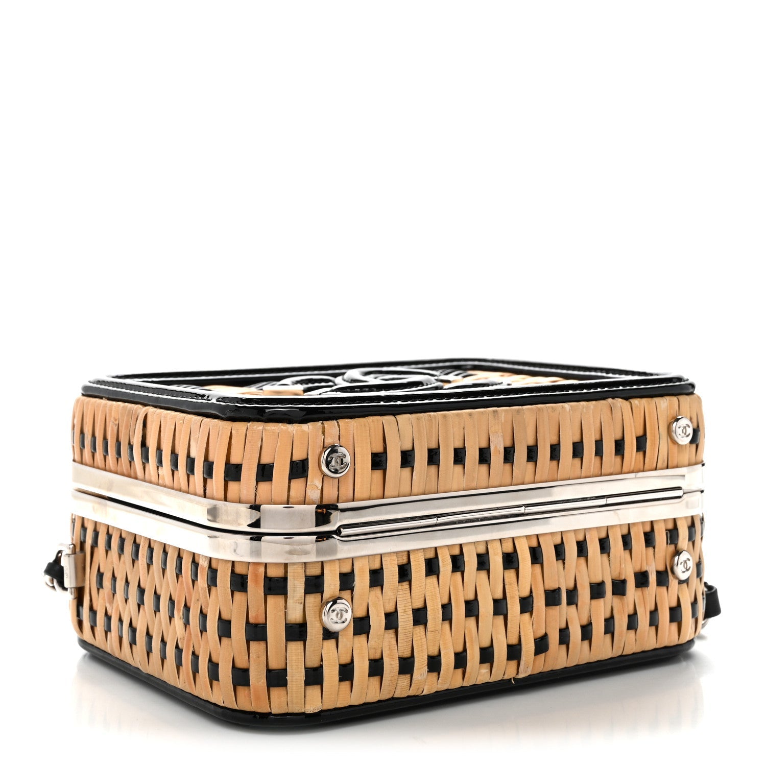 Raffia Patent Small CC Filigree Vanity Case Black