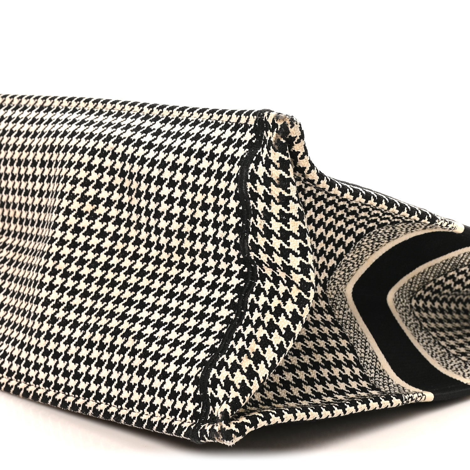Canvas Houndstooth Embroidered Large Book Tote Black White