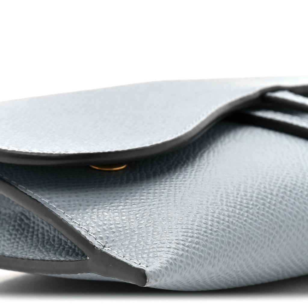 Grained Calfskin Saddle Chain Wallet Pouch Cloud Blue
