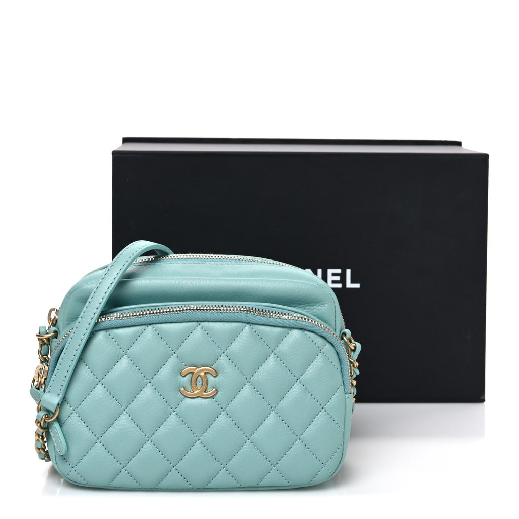 Calfskin Quilted Day Trips Camera Case Turquoise